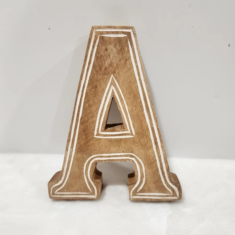 Wooden Block Letter Monogram Initial Rustic Etched Home Decor